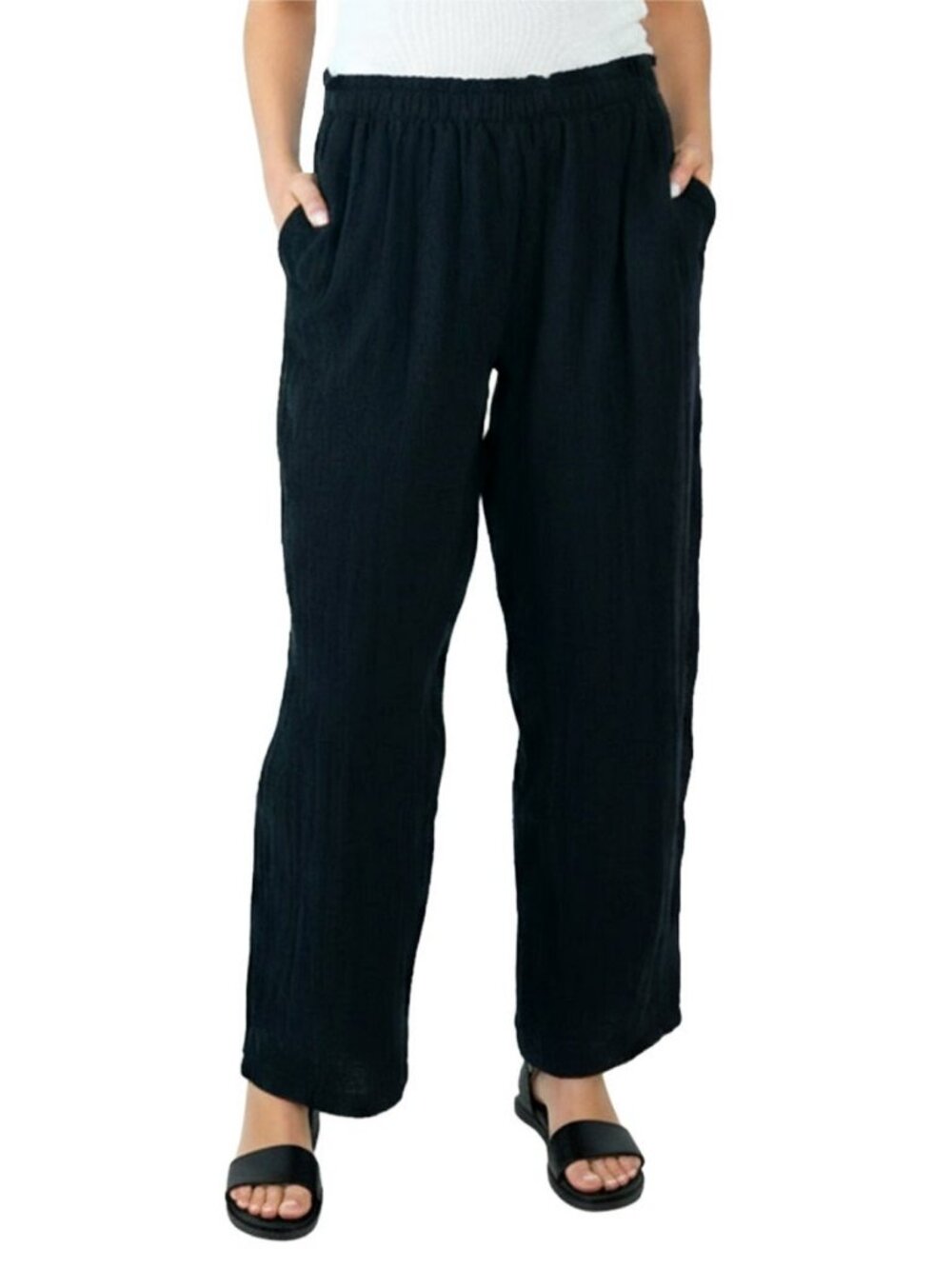 NEW Coldwater Creek Women's Cotton Gauze Pull-On Pant S Black NWT